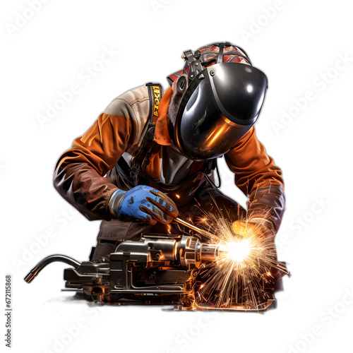 Welder joining metal pieces isolated on transparent or white background, png