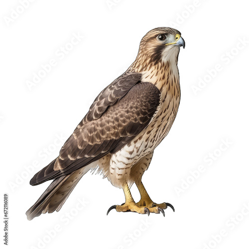 Side view of a falcon hawk isolated on white background