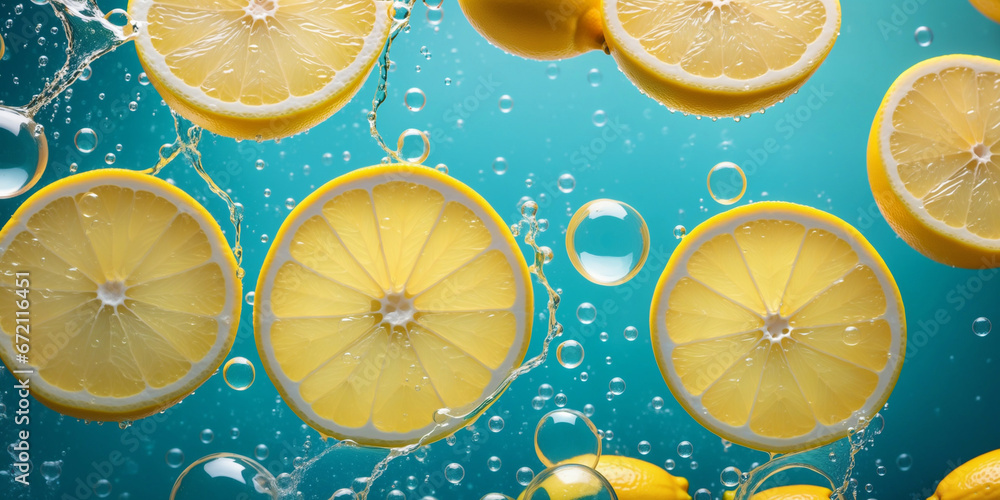 fresh sliced lemon with water splashes background fresh sliced lemon with water splashes background