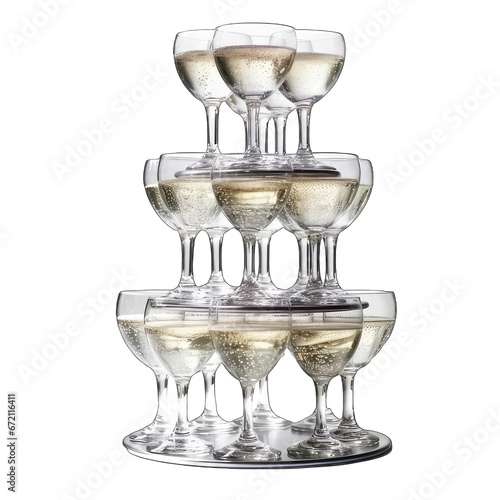 Wedding Champagne glass tower isolated on white background
