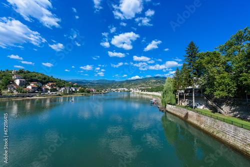 Visegrad  Republic of Srpska  Bosnia and Herzegovina - August 13  2023  View of the city of Visegrad in Bosnia and Herzegovina and the Drina River 