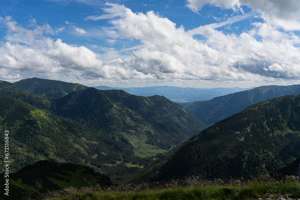 Green mountain landscape in the Polish Tatras, photo with a wide-angle lens.