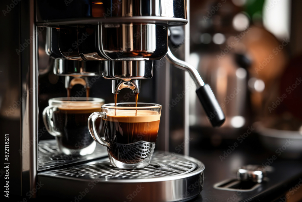 Photo of two cups being filled with steamy hot coffee Photo of two cups being filled with steamy hot coffee