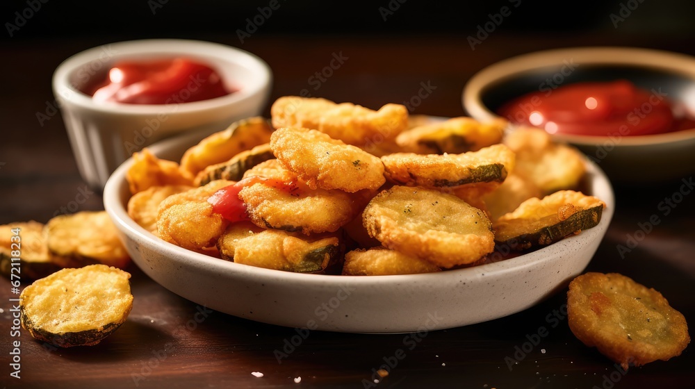 Fried Pickles with ketchup and mustard Fried Pickles with ketchup and mustard