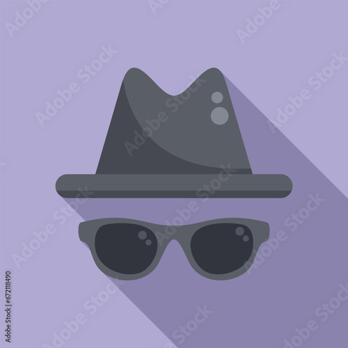 Anonymous hat and glasses icon flat vector. Hidden identity. Agent mask