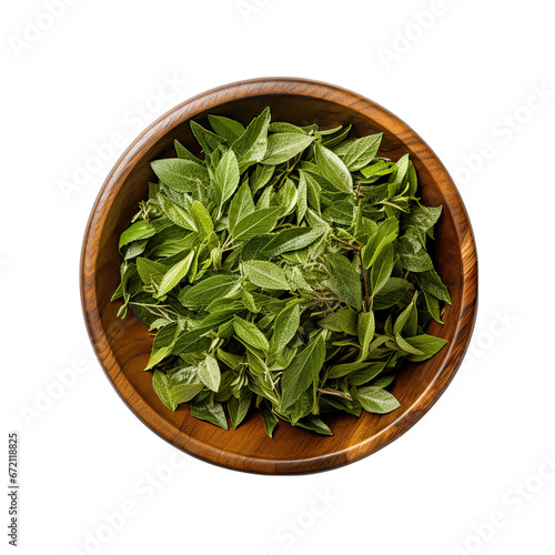 Dried Curry Leaves in Bowl Isolated on Transparent or White Background, PNG
