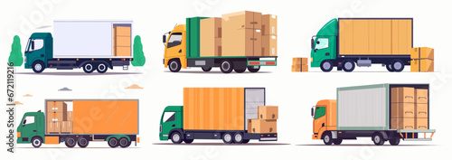 Delivery Truck Loading Cardboard Boxes for Shipment - Flat Vector Illustration