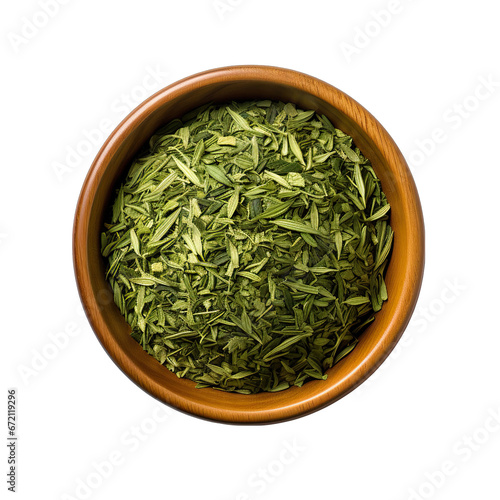Top View of Dried Tarragon Leaves Isolated on Transparent or White Background, PNG