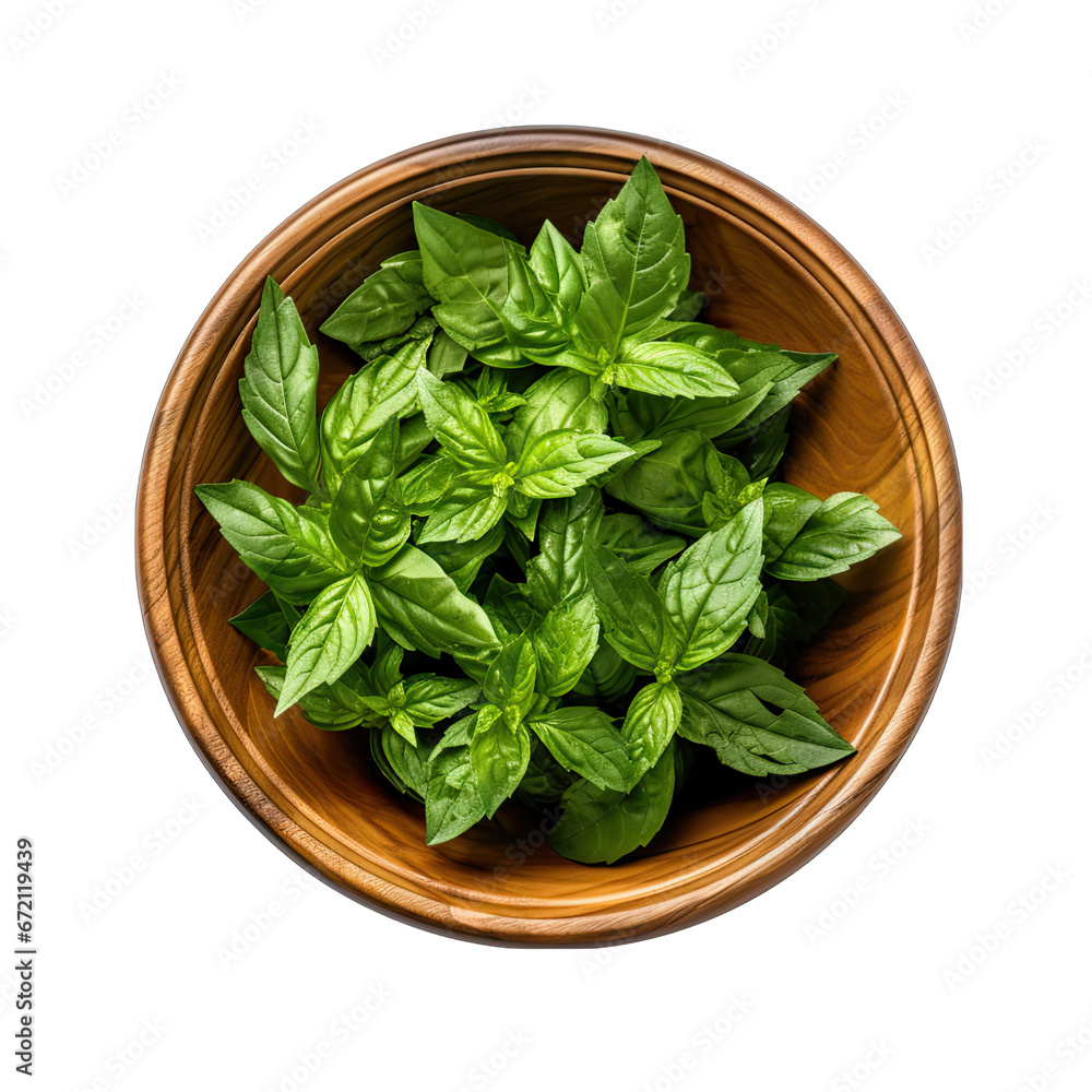 Top View of Dried Basil Leaves in a Bowl Isolated on Transparent or White Background, PNG Top View of Dried Basil Leaves in a Bowl Isolated on Transparent or White Background, PNG