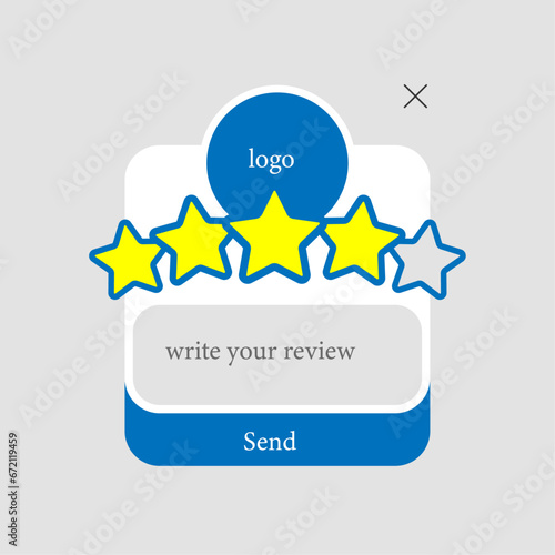 Give star rate and write review button pop up message concept illustration flat design vector. modern graphic element for landing page ui, infographic, icon