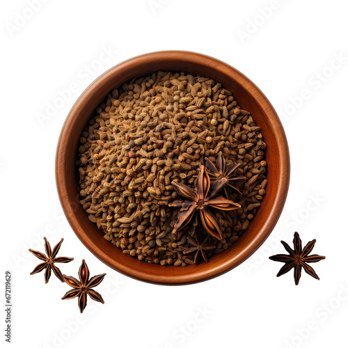 Top View of Ground Anise in a Bowl Isolated on Transparent or White Background, PNG