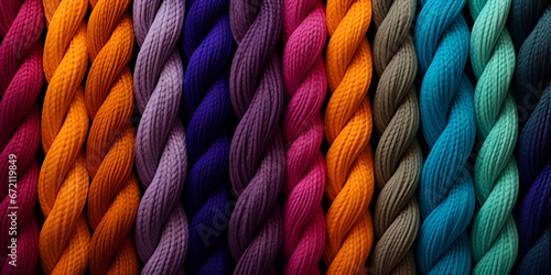 close up of colorful threads texture in line shape patterns for background. colorful ropes. colorful and interesting pattern. seamless pattern, generative AI