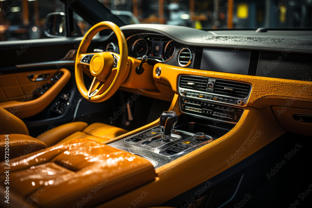 Fototapeta premium Luxurious car interior being professionally cleaned and detailed, Generative AI