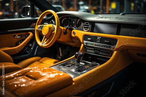 Luxurious car interior being professionally cleaned and detailed, Generative AI photo