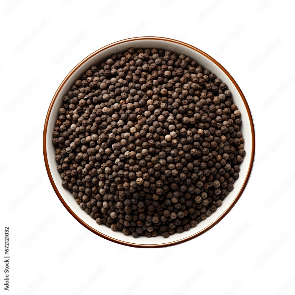 Top View of Black Peppercorns in a Bowl Isolated on Transparent or White Background, PNG Top View of Black Peppercorns in a Bowl Isolated on Transparent or White Background, PNG