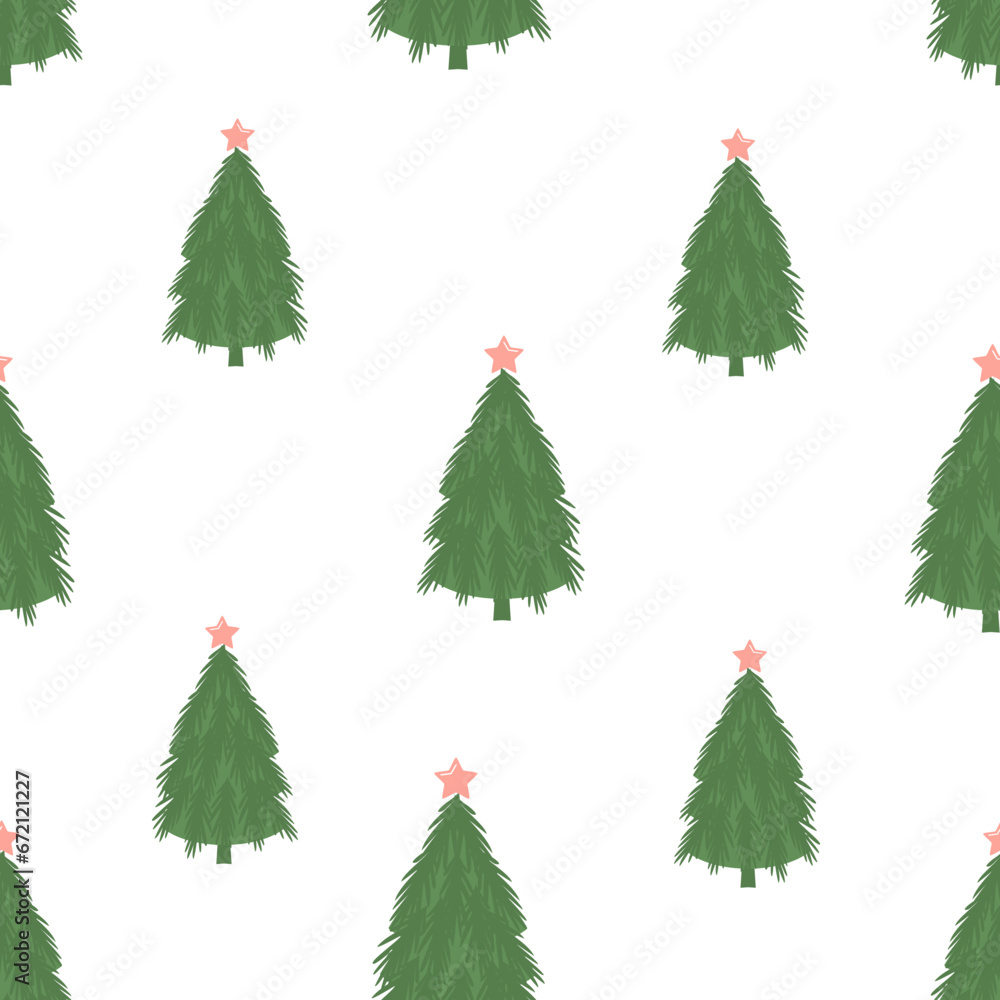 Obraz premium Seamless pattern with Christmas tree on white background vector illustration.