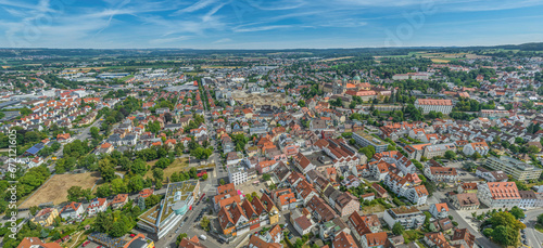 Blick auf das Stadtzentrum der Hochschulstadt Weingarten in Oberschwaben
