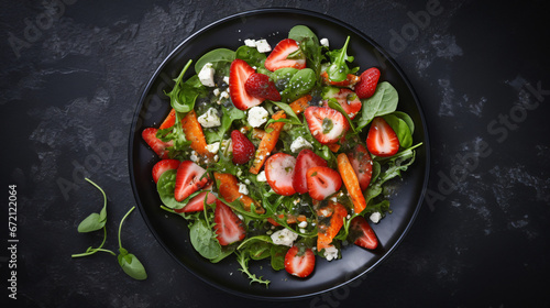 Summer salad of spinach strawberries and blue cheese
