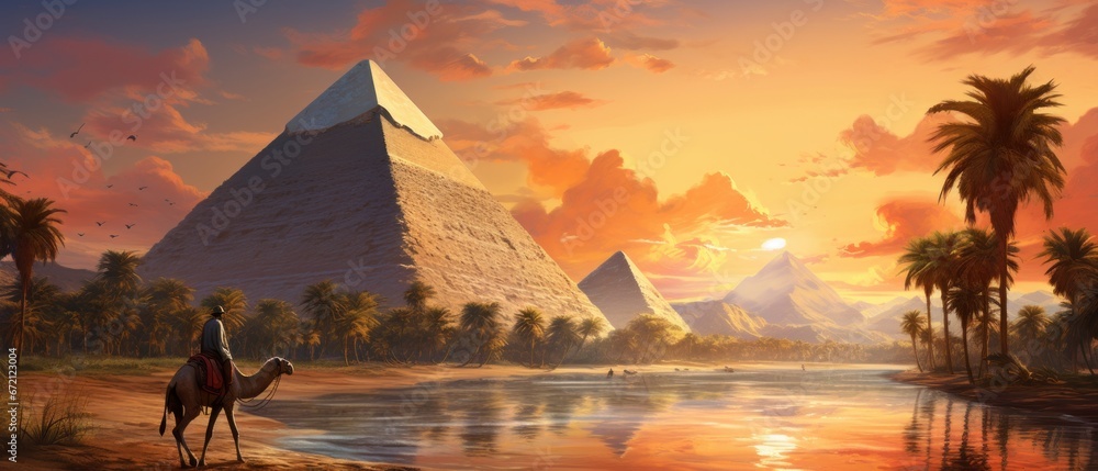 Egyptian pyramids and camel - obrazy, fototapety, plakaty 