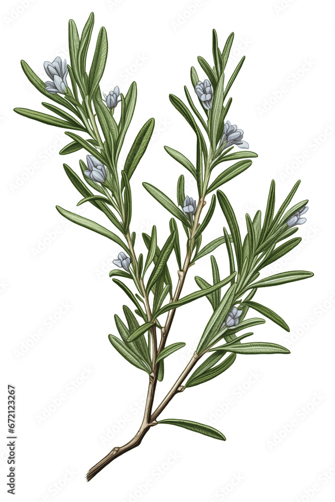 Rosemary branch with flower, illustration on a transparent background