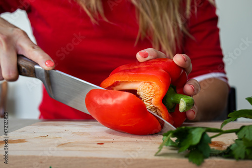 woman cutting vegetables