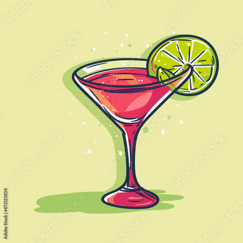 Cosmopolitan cocktail hand-drawn comic illustration. Cosmopolitan. Vector doodle style cartoon illustration