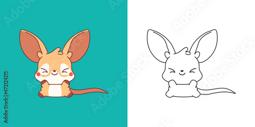Cute Baby Kangaroo Clipart for Coloring Page and Illustration. Happy Clip Art Marsupial Animal. Happy Vector Illustration of a Kawaii Animal for Stickers, Baby Shower, Coloring Pages