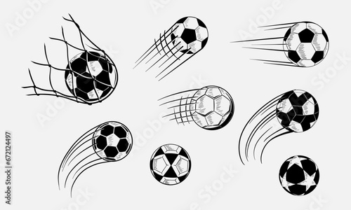 Set of Hand Drawn Soccer ball icons in motion. Vector illustration
