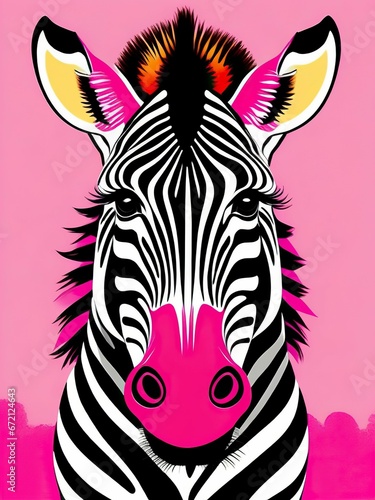 AI generated illustration of an African zebra on a pink background
