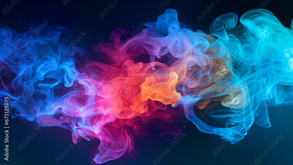 Colorful smoke, mist billowing in the darkness. Image created by Generative AI.	
