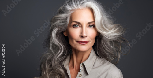 older woman with gray hair, in the style of beautiful women