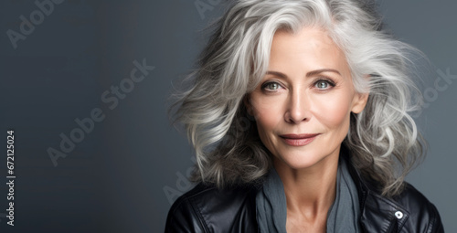 older woman with gray hair, in the style of beautiful women