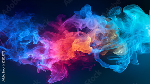 Colorful smoke, mist billowing in the darkness. Image created by Generative AI. 