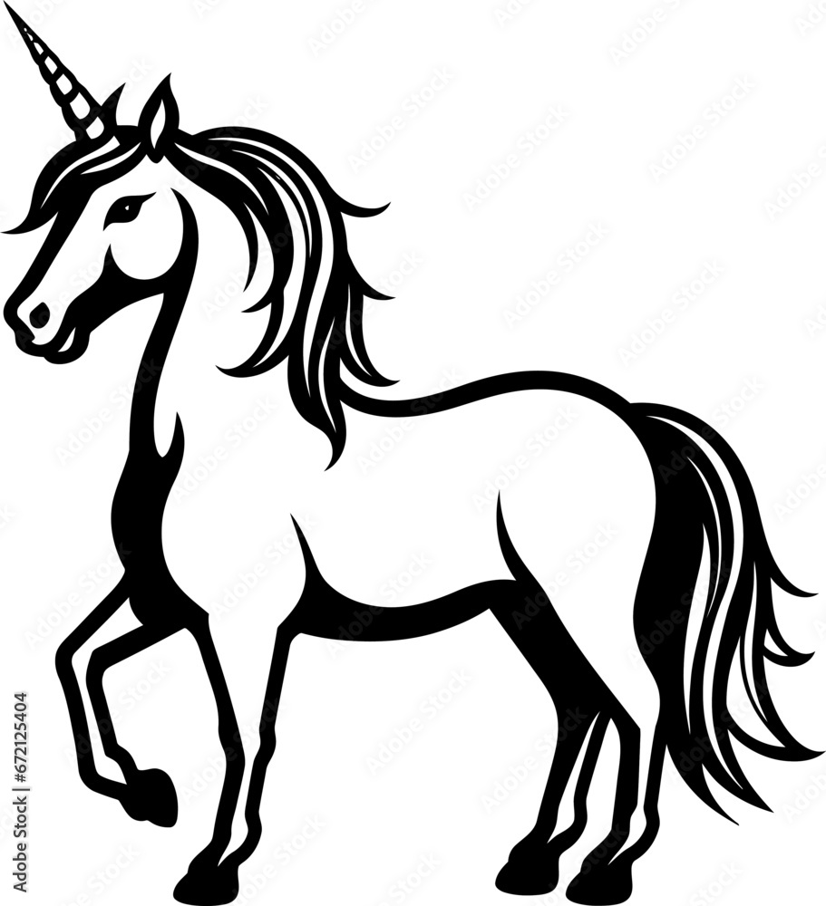 Unicorn silhouette in black color. Laser cutting eps10 vector template.