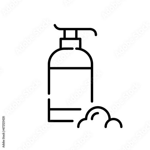 Professional shampoo in a bottle with foam. Pixel perfect, editable stroke icon