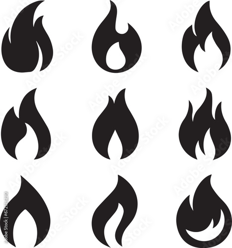 Fire icon vector set black color