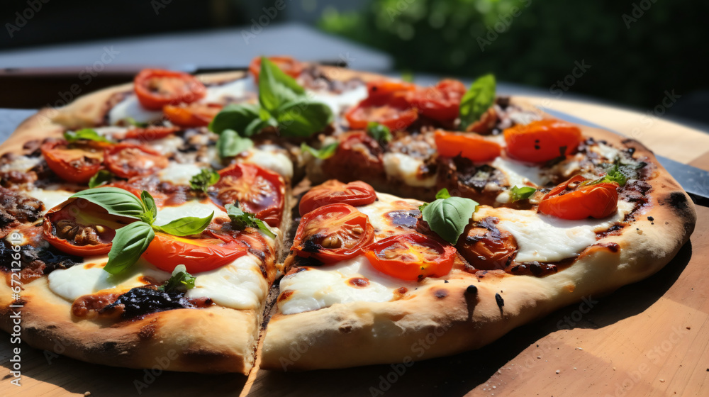 Pizza with vegan mozzarella tomatoes