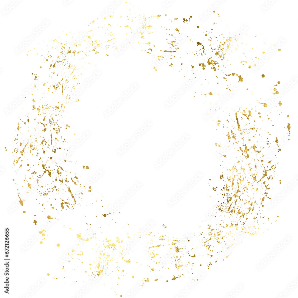 Obraz premium Gold sparkle splatter border . Gold Foil Frame Gold brush stroke on transparent background.
