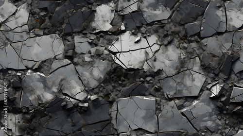 Crumbled concrete with rebar in urban wasteland texture