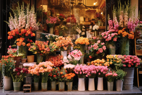 A riot of colors emerges from a flower stall, where a fragrant blend of roses and lilies casts an aromatic spell on market-goers.