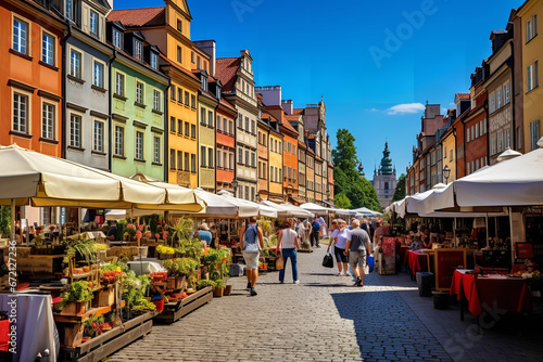 In a historic city center, cobblestone pathways echo with chatter and footsteps, as vendors peddle their wares to a throng of eager shoppers.