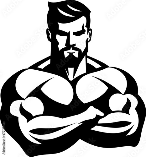 Strong man with muscles silhouette in black color. Logo design eps10 vector template.