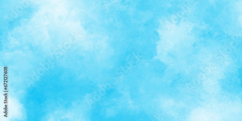 Defocused and blurry wet ink effect sky blue color watercolor background, blurred and grainy Blue powder explosion on white background, Fluffy, puffy, fresh and shiny clouds on a windy sky.