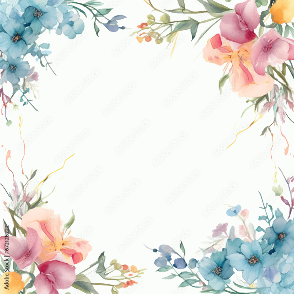 Fototapeta premium square watercolor frame with flowers