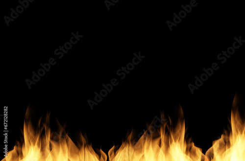 Fire flames in orange and yellow on black background