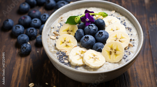 Porridge with banana and blueberries