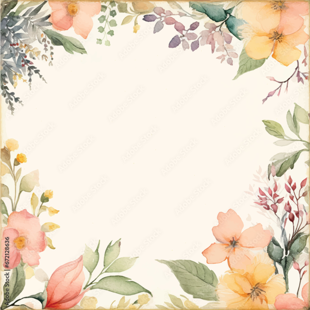 square watercolor frame with flowers