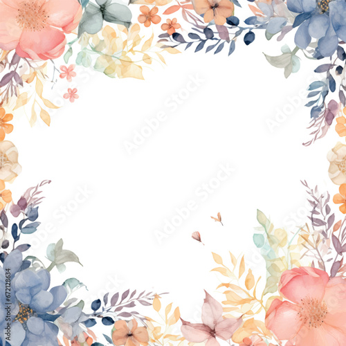 square watercolor frame with flowers pastel colors