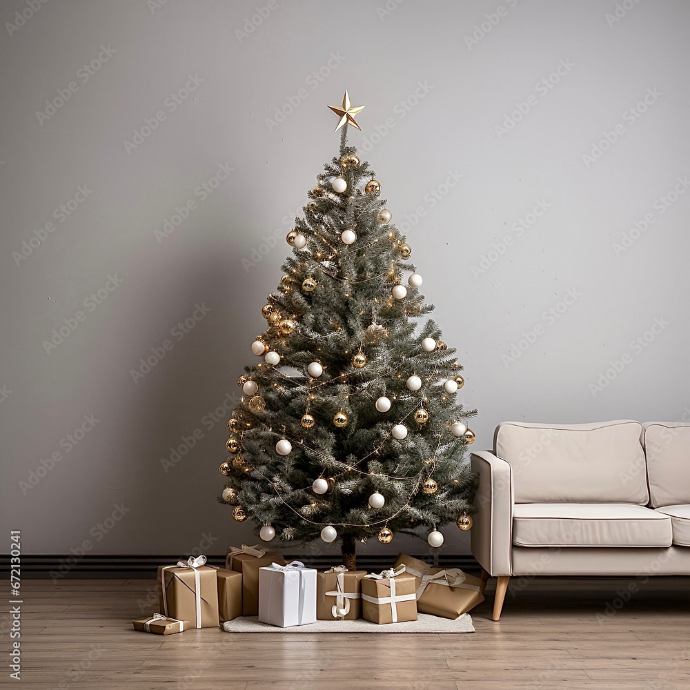 Christmas tree and gifts minimalism 