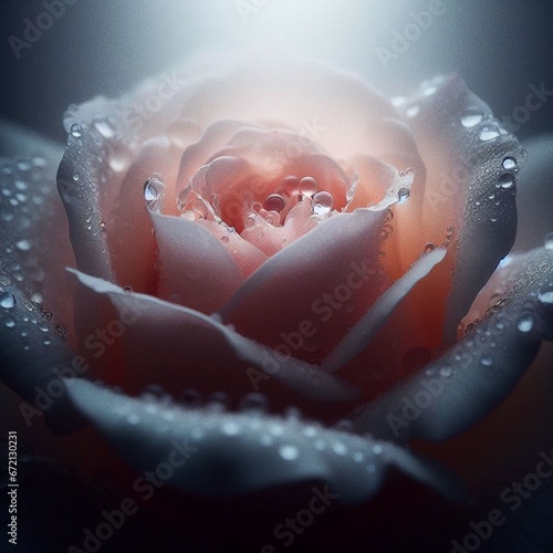 close up view of pastel pink rose with water droplets